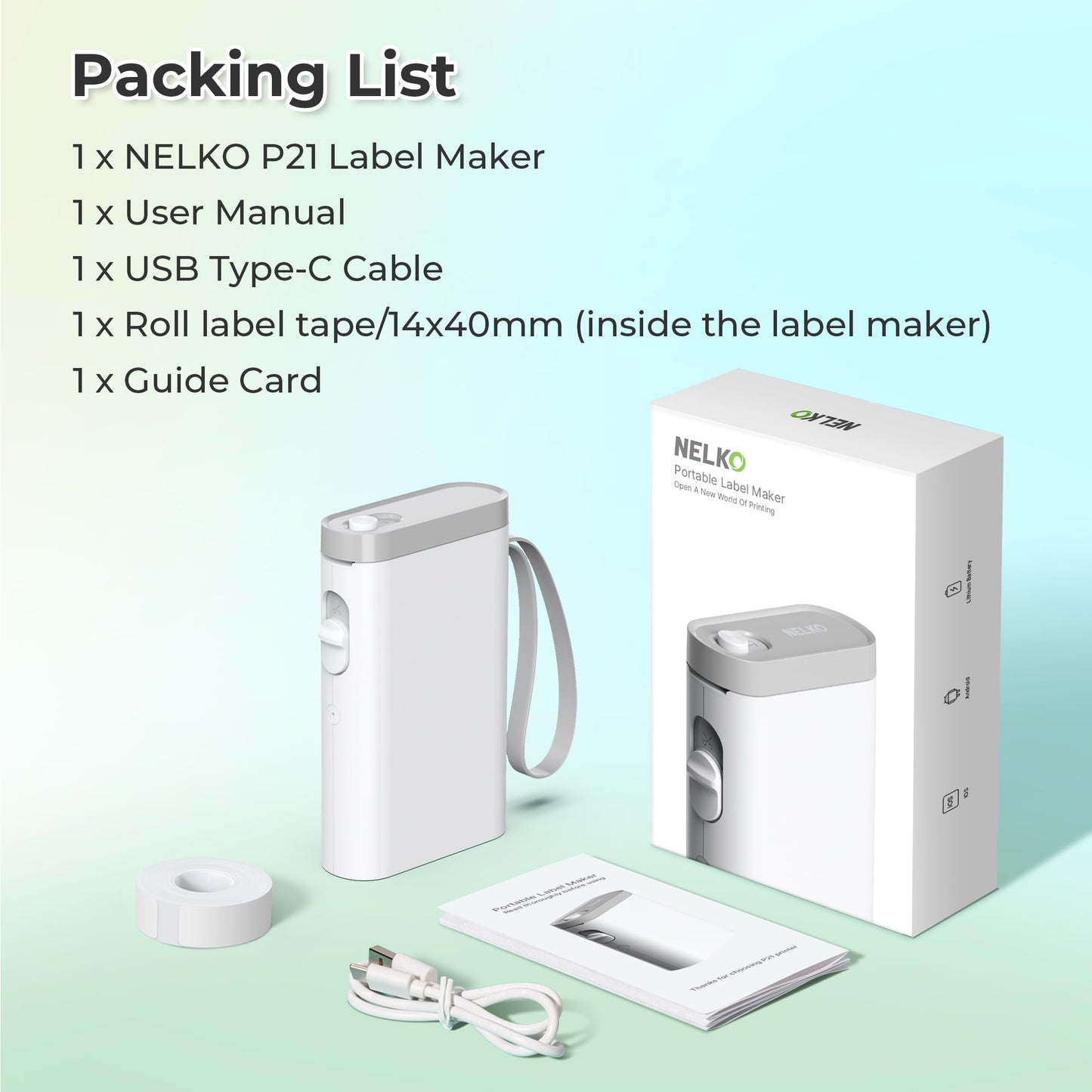 Nelko Label Maker Machine with Tape, P21 Bluetooth Label Printer, Wireless Mini Label Makers with Multiple Templates for School Office Home, White