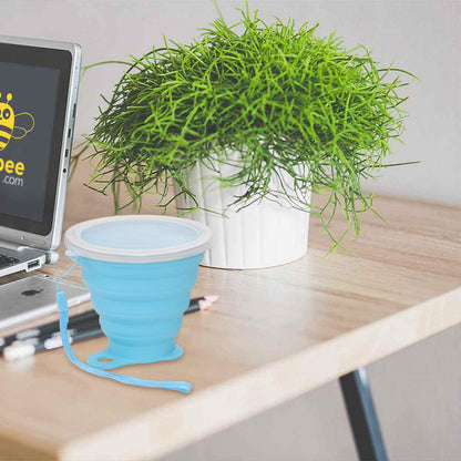 Nanaborn Silicone Collapsible Cups for Camping Travel, Small Portable Drinking Cup with Lids Reusable for Outdoor Hiking 270ml (Blue/Gray, 2 Pack)