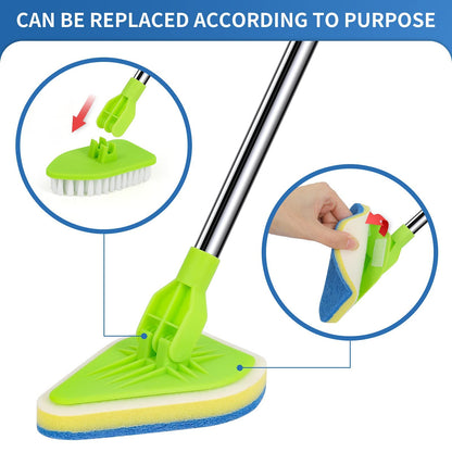 JDNOZW 2 in 1 Scrub Cleaning Brush with 37” Long Extendable Handle,1 Stiff Bristle and 3 Sponge Brushes, Lightweigh Detachable Shower Scrubber for Cleaning Bathroom Shower Bathtub Glass Tile Floor