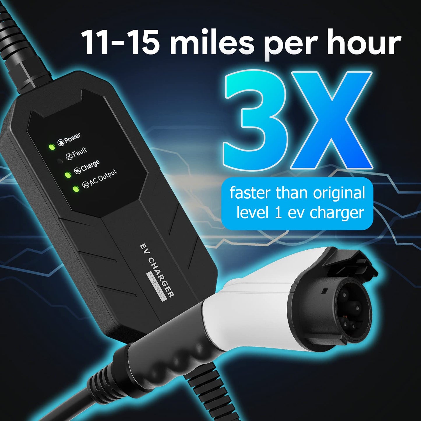 MEGEAR Skysword Ⅱ Level 1-2 EV Charger, 100-240V 16A 25FT Portable EVSE, NEMA 6-20 Plug with NEMA 5-15 Adapter Electric Vehicle Charging Station