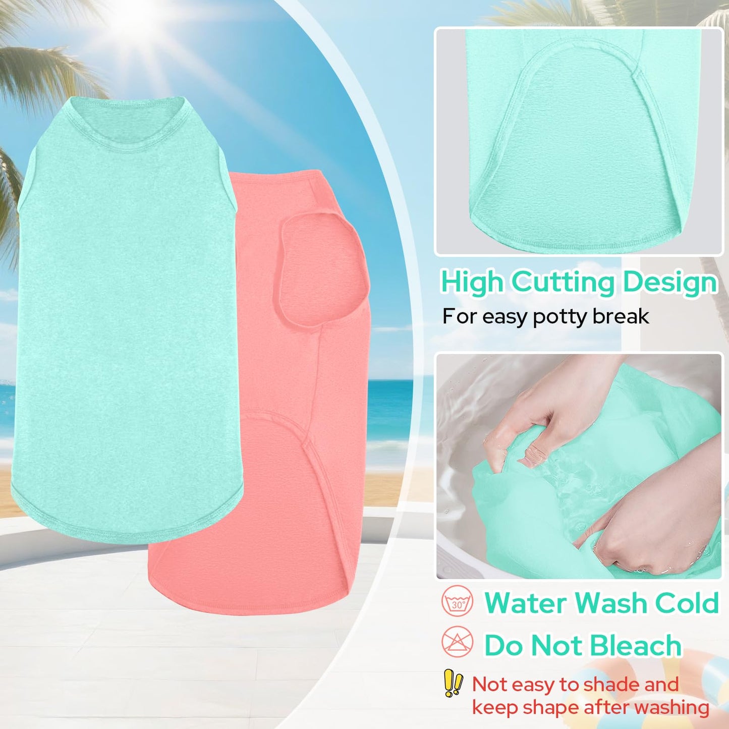 Kickred 2 Pieces Shirts for Dog, Soft and Cool Dog T Shirt Vest Clothes, Breathable Pet Apparel Tank Top, Summer Doggy Sleeveless Sweatshirt for Medium Large Pets - Light Blue+Candy Pink (XL)