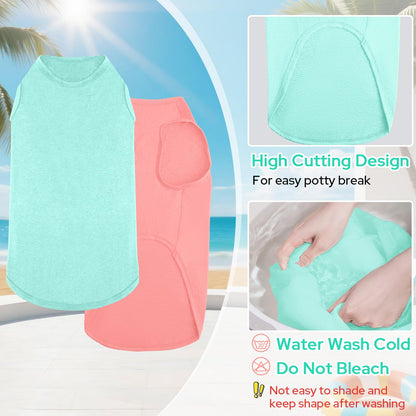 Kickred 2 Pieces Shirts for Dog, Soft and Cool Dog T Shirt Vest Clothes, Breathable Pet Apparel Tank Top, Summer Doggy Sleeveless Sweatshirt for Medium Large Pets - Light Blue+Candy Pink (XL)