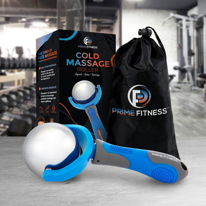 PRIME Fitness Cold Massage Roller Ball | Cold Therapy | Ice Roller Ball with Handle | cryo Stick | Relieve Muscle Pain (Blue)