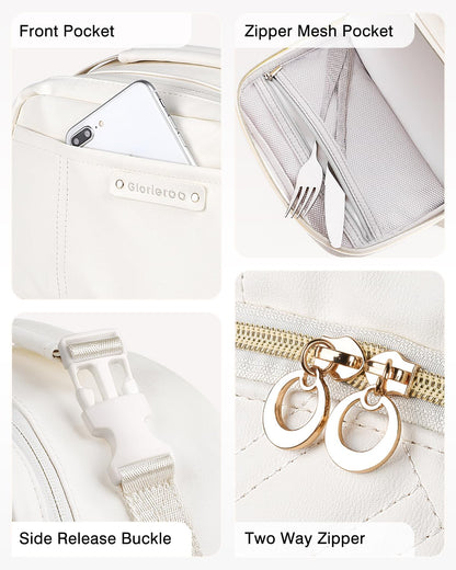 GLORIEROO Lunch Box Bag Women Girls - Double Deck Vegan Leather Insulated Waterproof Leakproof Cooler for Work Travel Picnics - Back to School Teacher Mothers Day Christmas Birthday Gifts