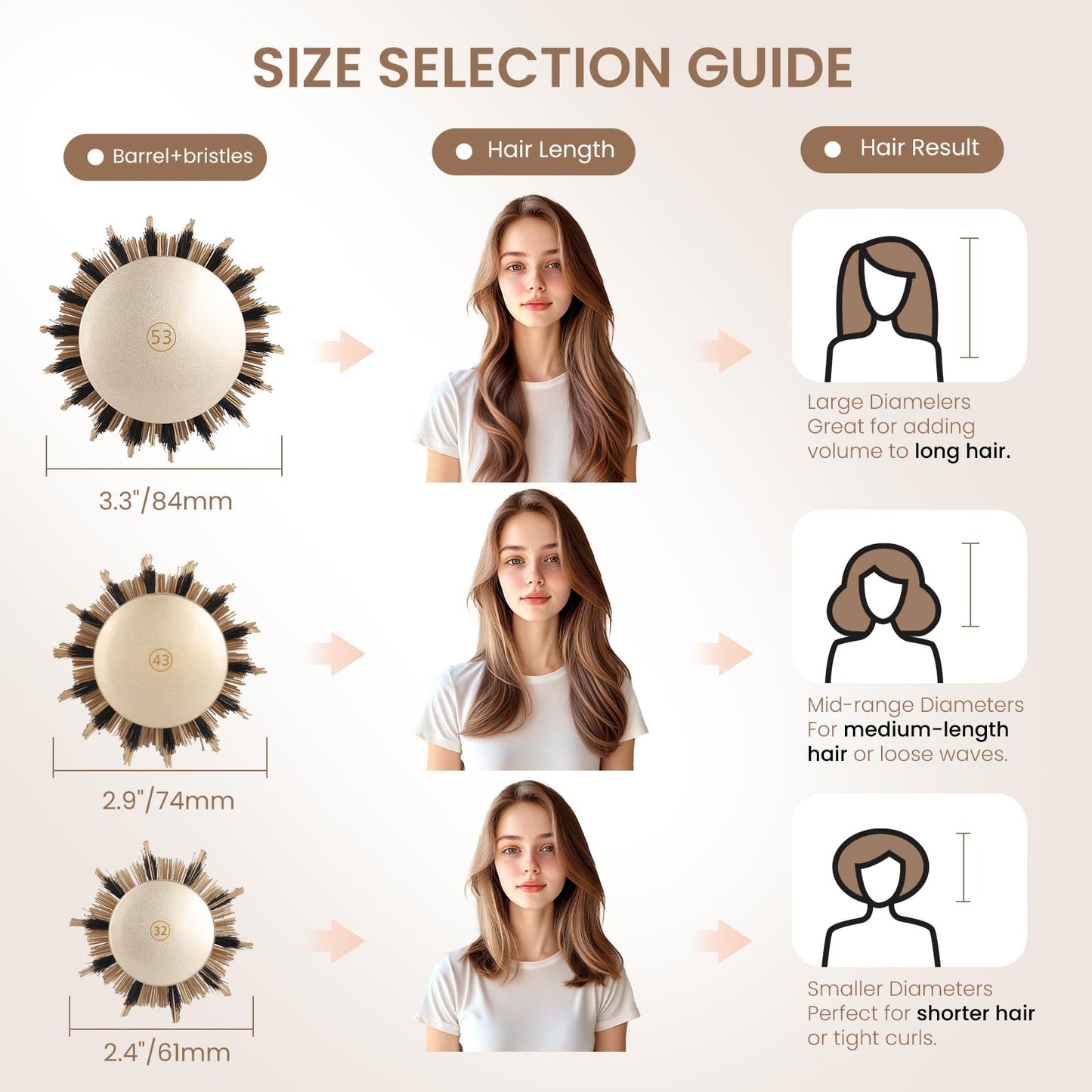 AIMIKE Round Hair Brush, Nano Thermal Ceramic & Ionic Tech, 2.1 Inch Barrel with Boar Bristles for Enhanced Texture, Golden, Hair Drying, Styling, Curling and Shine + 4 Free Clips