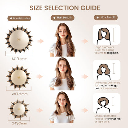 AIMIKE Round Hair Brush, Nano Thermal Ceramic & Ionic Tech, 2.1 Inch Barrel with Boar Bristles for Enhanced Texture, Golden, Hair Drying, Styling, Curling and Shine + 4 Free Clips