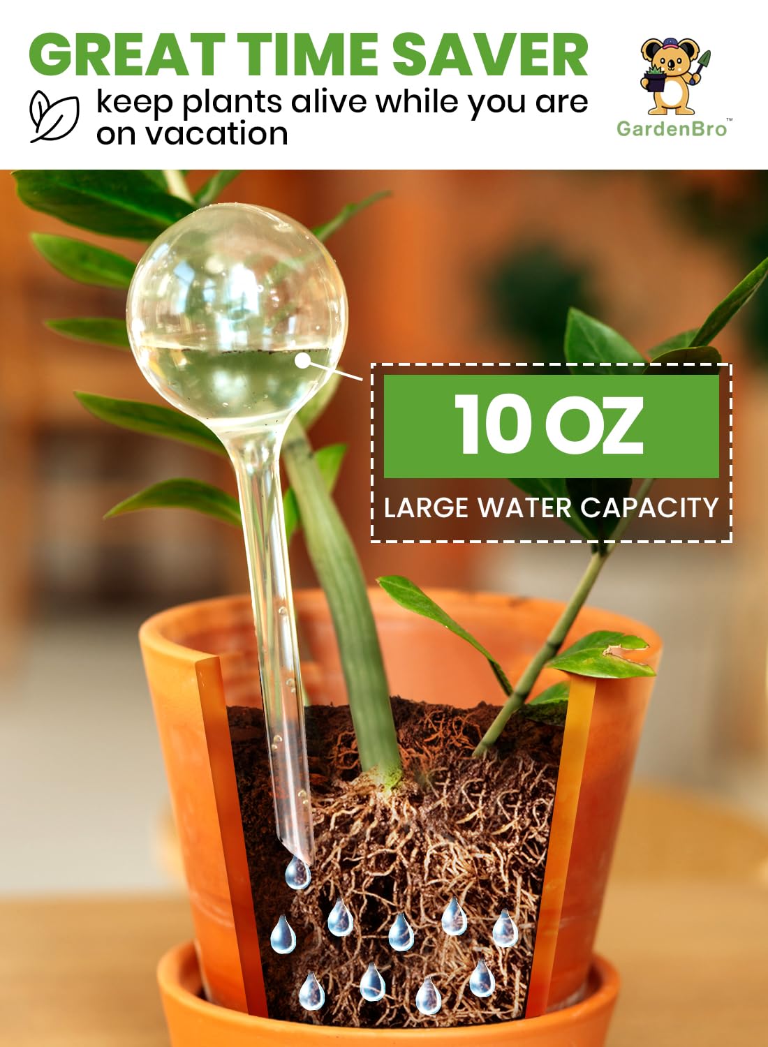 Plant Watering Globes Plastic Set of 4 - Automatic Plant Waterer Set for Indoor and Outdoor Plant Watering - Self Watering Planter Insert System with Plastic Watering Bulbs (4 pcs, Globes)