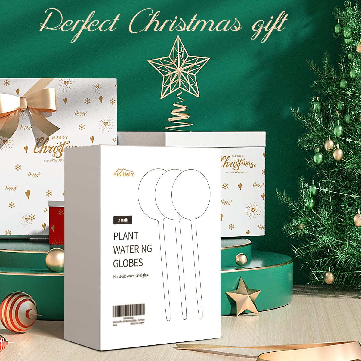 KiKiHeim Plant Watering Globes Self Watering Planter Insert System Spikes, 6.4oz/190ml Capacity Hand Blown Iridescent Clear Glass Automatic Waterer Bulbs for Outdoor Indoor Plants, 3Pcs