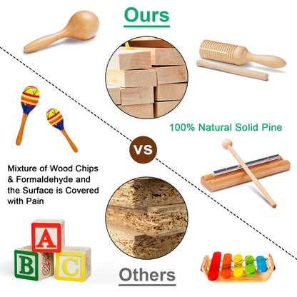 LOOIKOOS Toddler Musical Instruments Montessori Natural Wooden Percussion Instruments for Kids Preschool Educational Musical Toys Set for Boys and Girls with Storage Bag