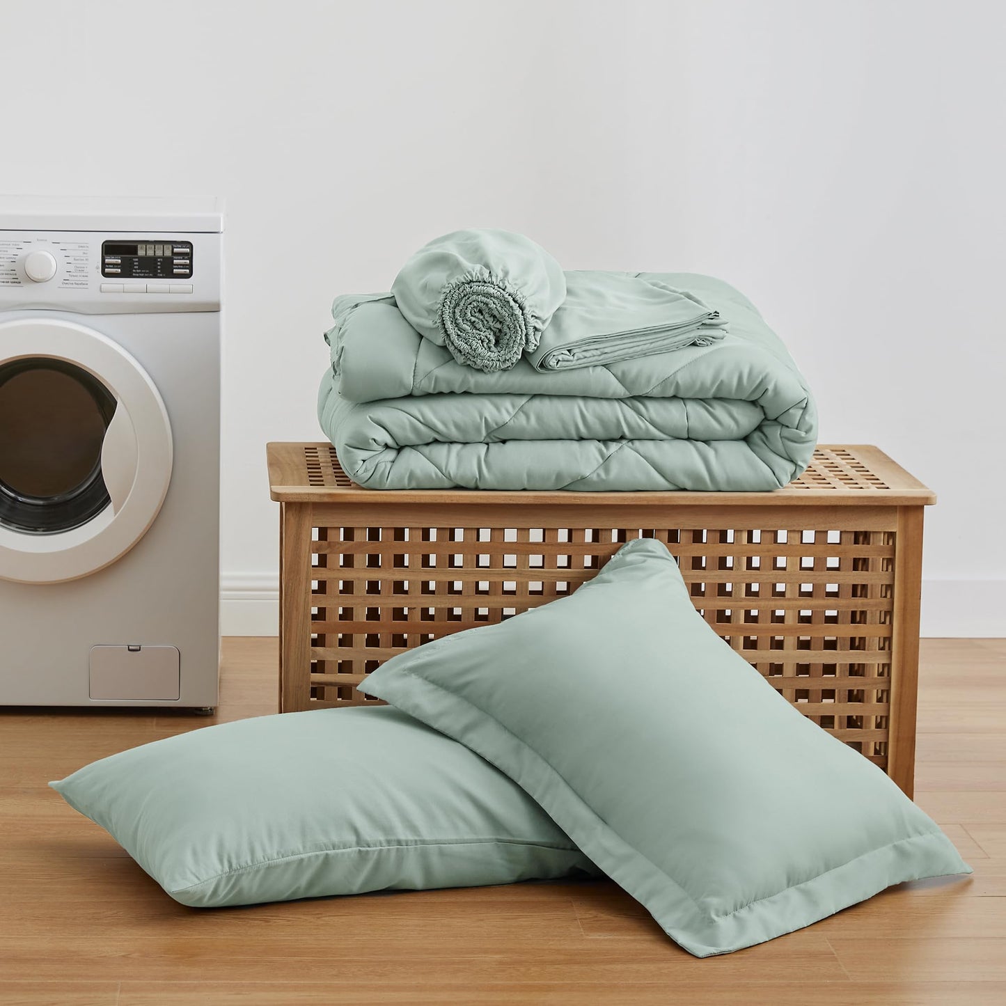 Love's cabin Twin Comforter Set Aqua, 5 Pieces Twin Bed in a Bag, All Season Bedding Sets with 1 Comforter, 1 Flat Sheet, 1 Fitted Sheet, 1 Pillowcase and 1 Pillow Sham