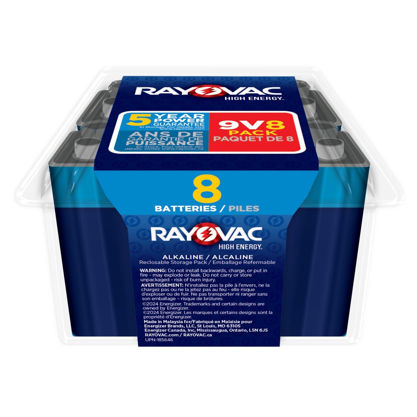 Rayovac High Energy 9V Batteries (8 Pack), Alkaline 9 Volt Batteries