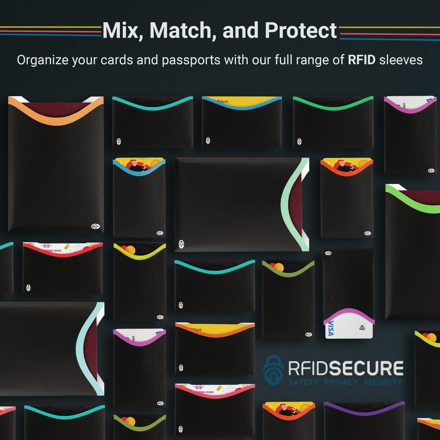 RFID Blocking Credit Card & Passport Sleeves (4 Long Side Credit Card & 2 Passport Protectors) – RFID Blocking Identity Theft Protection, Slim Design – Ideal for Travel and Everyday Use