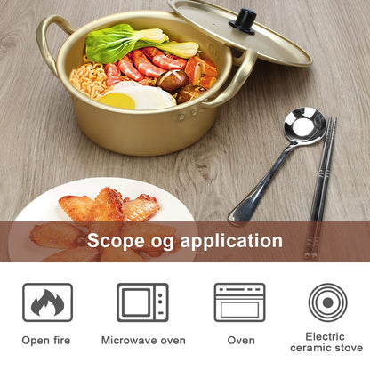 Korean Ramen Cooking Pot, AHIER Korean Ramen Noodle Pot With Lid, Spoon and Chopsticks (1pair), Fast Heating for Kitchen Cookware (Double handle) (6.3in)