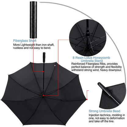 G4Free 72 Inch Huge Large Oversize Golf Umbrella Automatic Open Double Canopy Vented Windproof Stick Umbrella, 6 Ft Heavy Duty For Outdoor Doorman Family(Black)