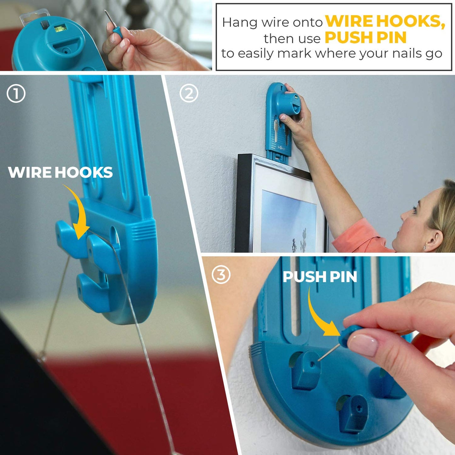 Go Hang It! Pro, All-in-One Picture Hanging Kit - Picture Leveling and Hanging Tool - Hang Sawtooth/Wire Hangers - Wall Hanging Kit and Level Tool - Hardware Case with 85-Piece Hanging Essentials