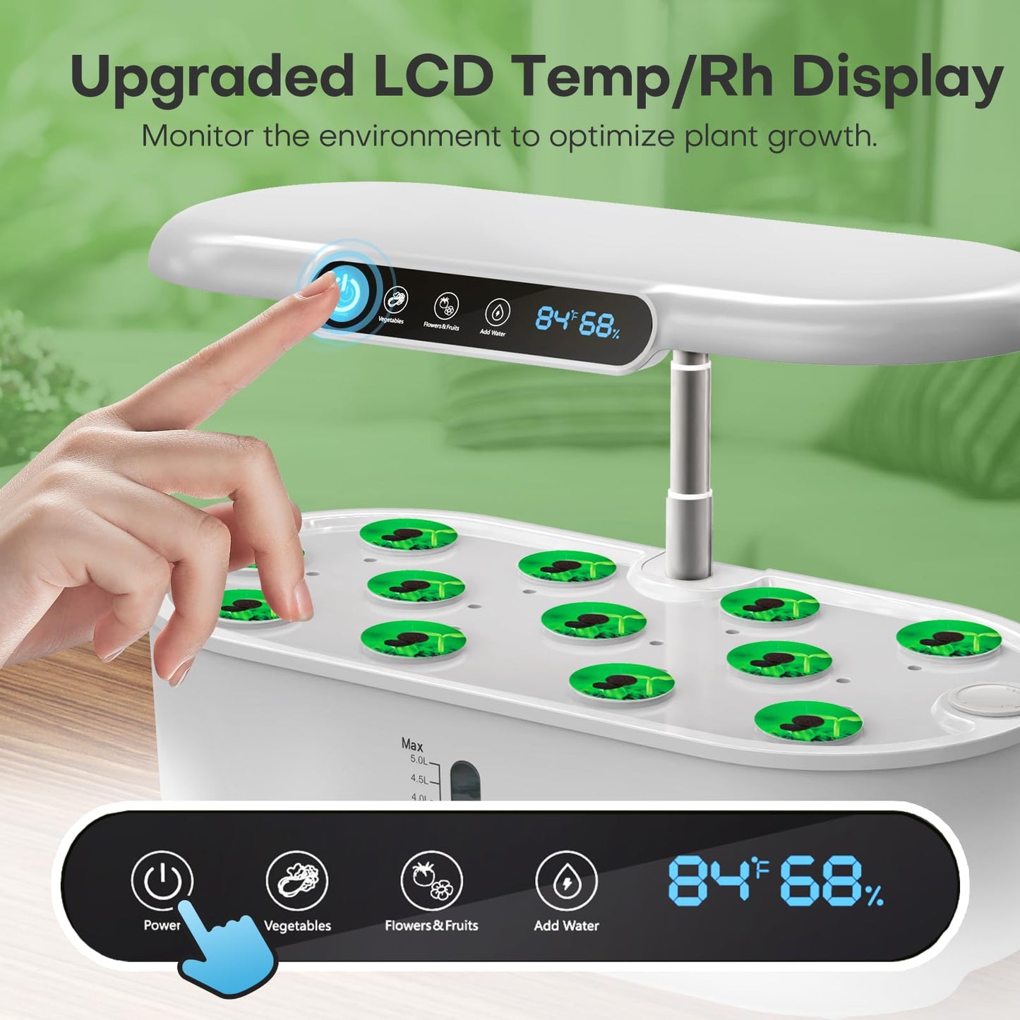 Ahopegarden Hydroponics Growing System with 12 Pods, Indoor Garden Kit with LED Grow Light & LCD Temp Humidity Display, Smart Quiet Pump Planter for Herbs, Lettuce, Vegetables, Kitchen Garden Use