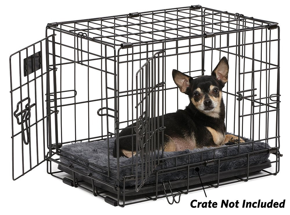 MidWest Homes for Pets QuietTime XXS Dog Bed – Gray Faux Fur Bolster, Ultra-Soft and Machine Washable, Fits 18-Inch Crates and Carriers, for Small Dogs and Cats