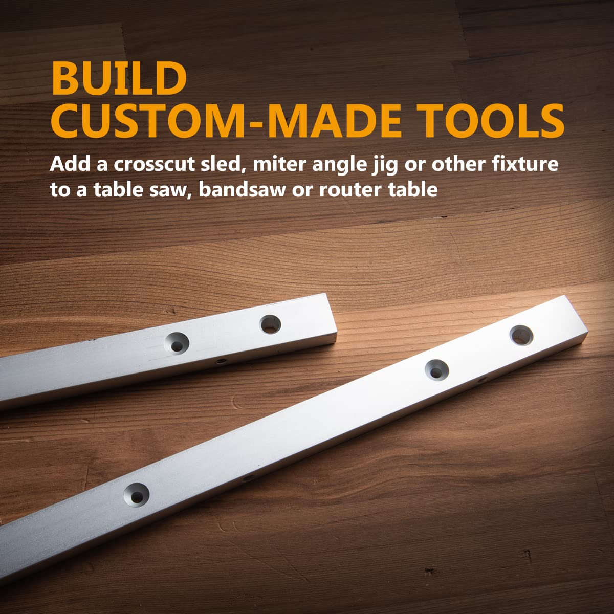 POWERTEC Crosscut Sled Miter Bar for Table Saw Sled, 3/4" x 3/8" x 18" with Predrilled Holes & Screws for Router Table, Bandsaw, Taper Jig, Table Saw Accessories for Woodworking, 2PK (71518-P2)