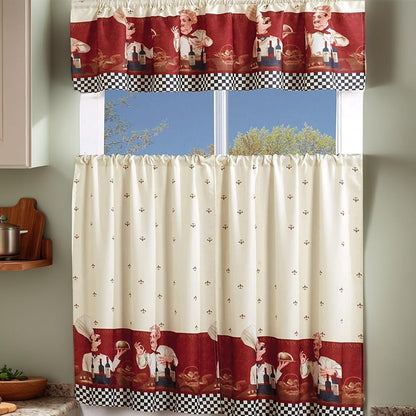 MarCielo 3 Piece Printed Floral Kitchen/Cafe Curtain with Swag and Tier Window Curtain Set, Chef