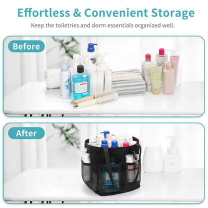 Mesh Shower Caddy Portable for College Dorm Room Essentials, Shower Tote Bag with Hanging Hook and Drawstring, Quick Dry Toiletry Bag with 6 Pockets for Bathroom, Swimming, Gym, Camping, Beach, Travel