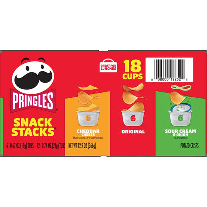 Pringles Potato Crisps Chips, Lunch Snacks, Office and Kids Snacks, Snack Packs, Variety Pack, 12.9oz Box (18 Cups)