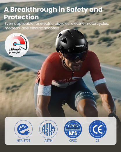 ILM Smart Adult Bike Helmet with Automatic G-Sensor Turn Signal & Brake Warning LED Light Control, Road Cycling Bicycle Helmets for Men Women E3-12LS Matte Black Small Medium