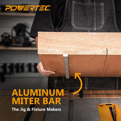 POWERTEC Crosscut Sled Miter Bar for Table Saw Sled, 3/4" x 3/8" x 18" with Predrilled Holes & Screws for Router Table, Bandsaw, Taper Jig, Table Saw Accessories for Woodworking, 2PK (71518-P2)