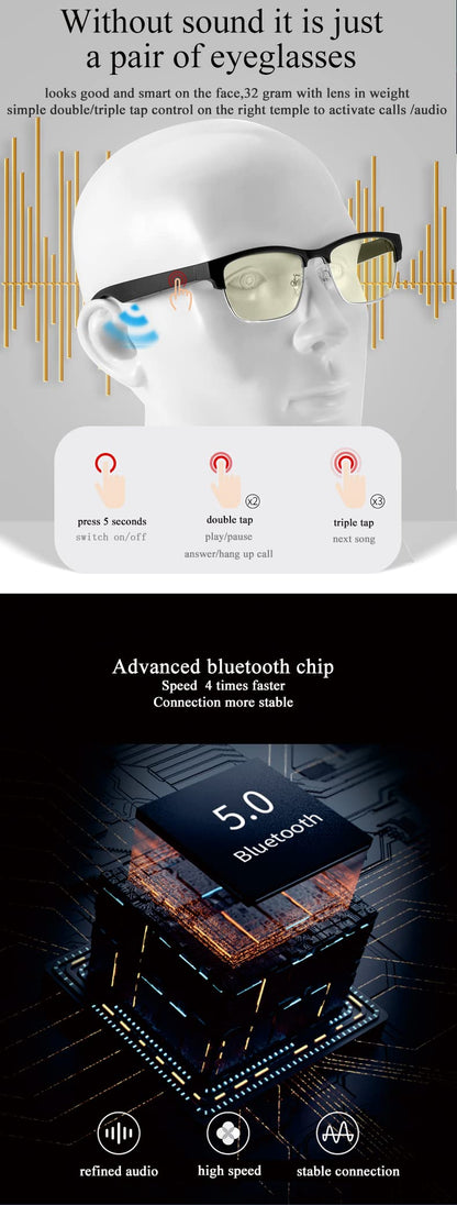 OOAVR Smart Audio Glasses, Wireless Bluetooth, Men's/Women's, Silver, 5-Hour Battery, Waterproof, UV Protection, Music Player Compatible