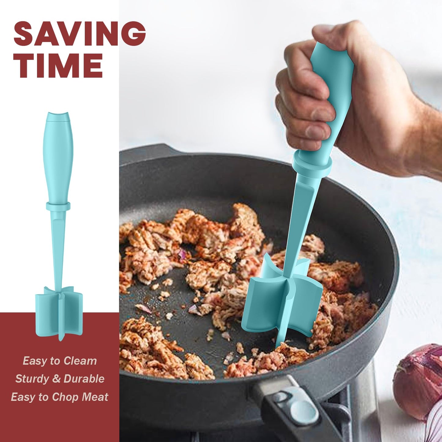 Meat Chopper, Upgrade Hamburger Smasher, Premium Heat Resistant Meat Masher for Ground Beef, Ground Turkey and More, Non Stick Mix Grinder-Aqua