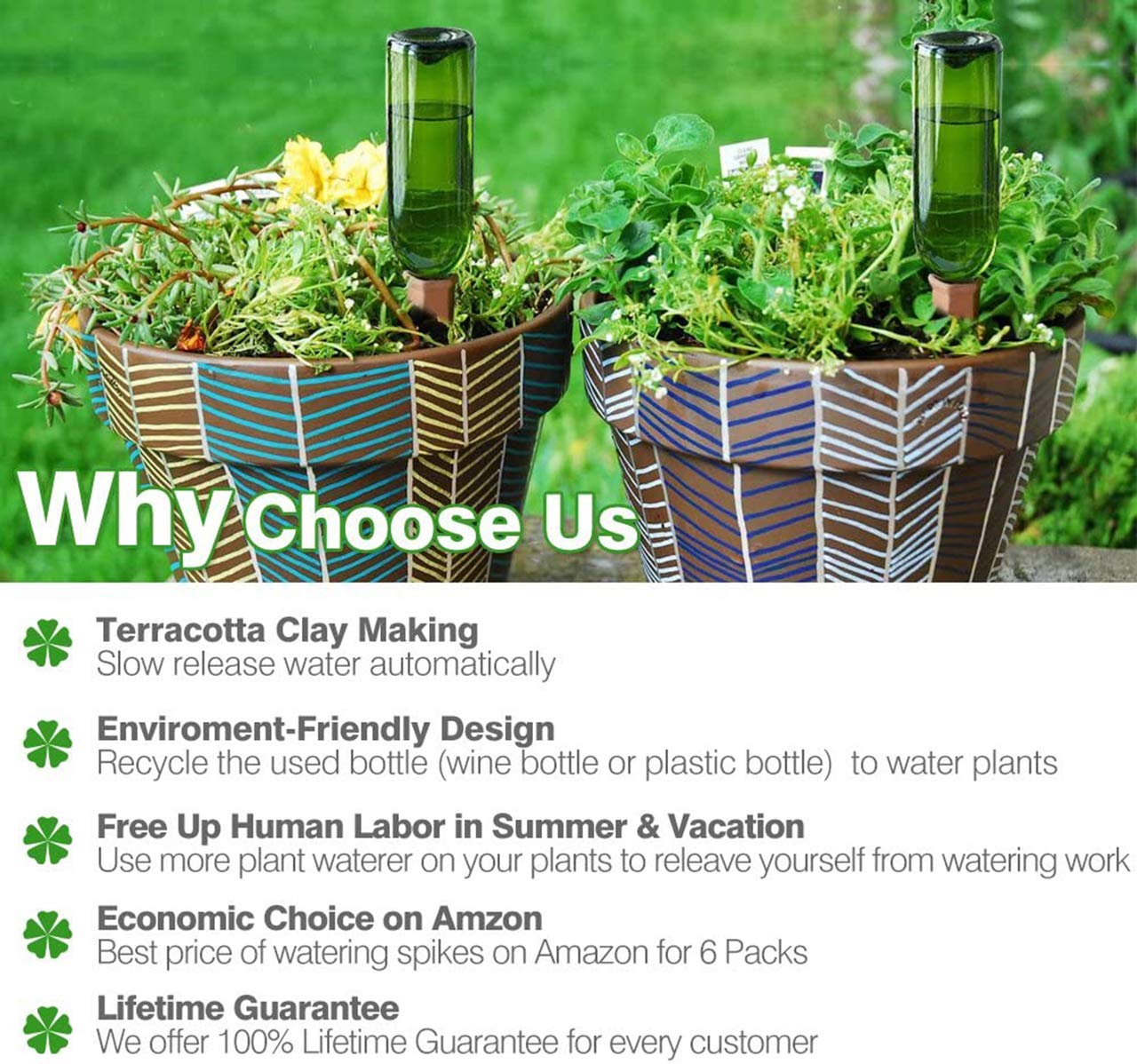 Plant Watering Devices 6 Pack Terracotta Vacation Plant Waterer Wine Bottle Watering Stakes Slow Release Plant Watering Spikes Self Watering Devices for Indoor Outdoor Plants