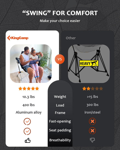 KingCamp Hammock Camping Chair, Swinging Portable Folding Camp Chairs for Adults Max 400lbs Heavy Duty Foldable Oversized Rocker with Aluminum Alloy Frame Cup Holder for Outdoor Beach Patio Sport
