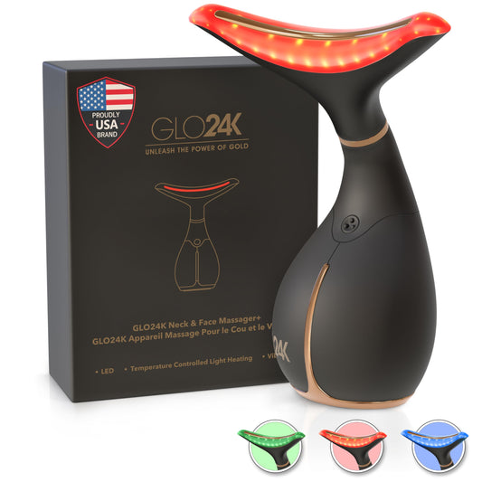 GLO24K Red Light for Face & Neck Beauty Device - 3 in 1 Facial Massager Tool and Neck Care Device for Neckline Care, Face and Neck Massager for Women