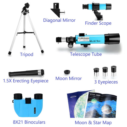 MaxUSee Lunar Telescope for Kids and Astronomy Beginners, Refractor Telescope with Finder Scope and 3 Eyepieces, Travel Telescope with Compact HD Binoculars for Moon Viewing Bird Watching Sightseeing