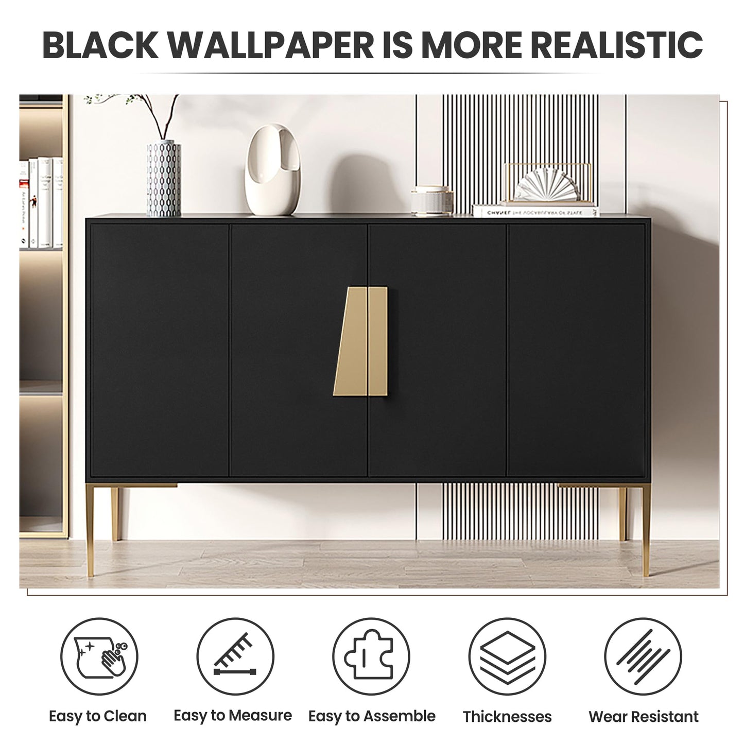 practicalWs Peel and Stick Wallpaper 15.7" x 118" Black Contact Paper for Cabinets and Drawers Removable Wall Paper Self Adhesive Vinyl Film Roll Easy to Apply Bathroom Home Decor Counter Top Covers