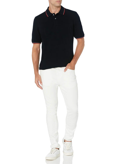 Amazon Essentials Men's Regular-Fit Cotton Pique Polo Shirt (Available in Big & Tall), Black Red White Thin Stripe, X-Large