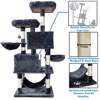NEGTTE Cat Tree for Indoor Cats- Multi-Level Cat Tree for Big Cats -Cat Condo Big - Cat Climbing Tower-Pet Play House