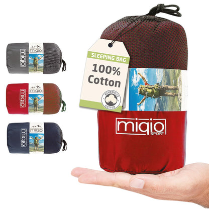 MIQIO 2-in-1 Sleeping Bag Liner and XL Sized Travel Sheet - All Around Zipper - 100% Cotton - Ultra Lightweight Sleep Liner for Hotel Hostel and Camping