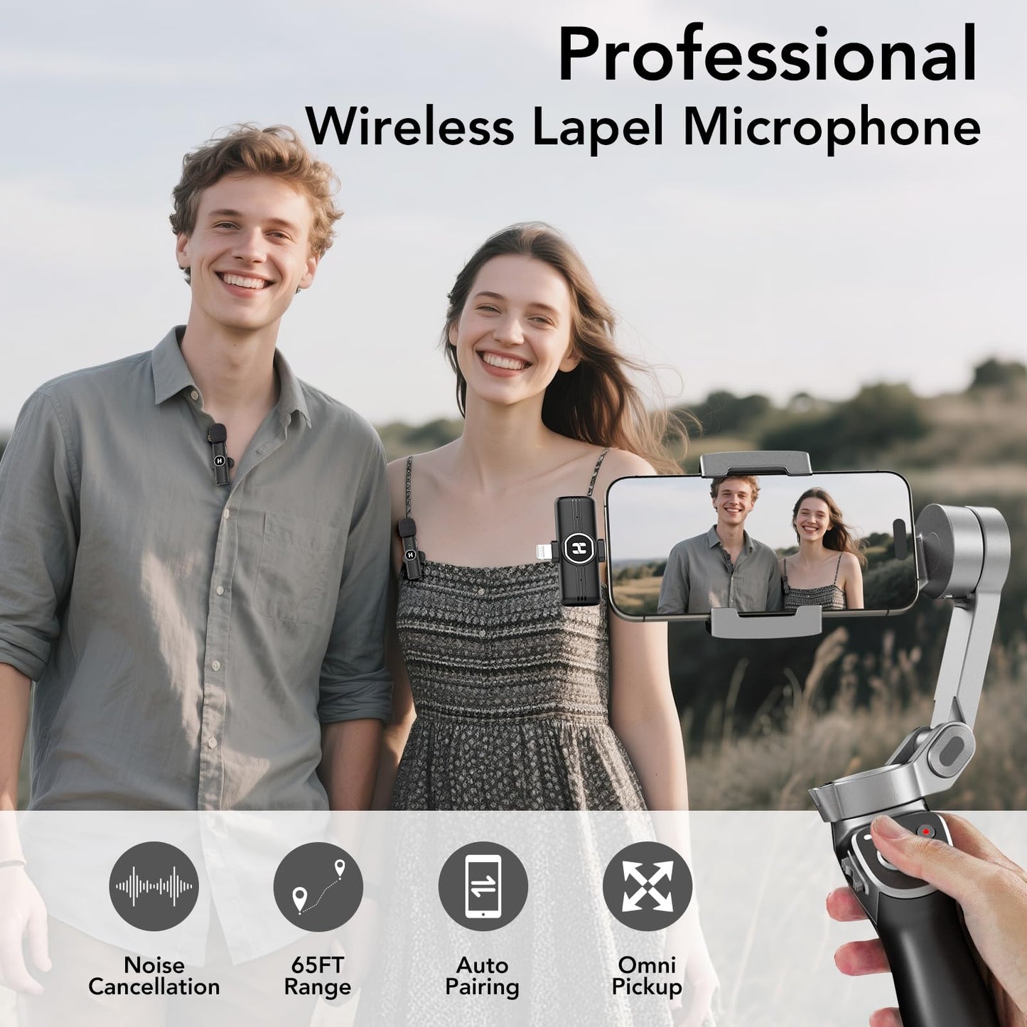 HEHOTTC Mini Wireless Lavalier Microphone for iPhone, iPad, Android Phone - Noise Reduction Lapel USB C Bluetooth Mic for Recording, Clip on Omni Lav Mic for Video Recording, Tiktok, YouTube, Vlog