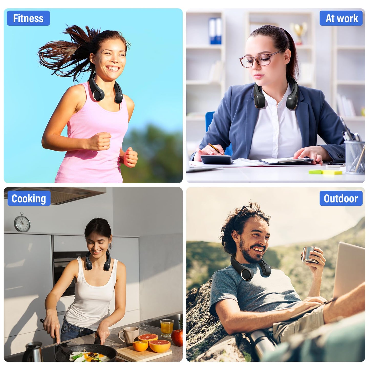 Portable Neck Fan Rechargeable, Personal Neck Cooling Fan, Hands Free Bladeless Fan, Ultra Quiet, 3 Speeds Adjustable Strong Wind, 4000 mAh Battery Operated, Gifts for Men Women Mom Dad(Black), Small