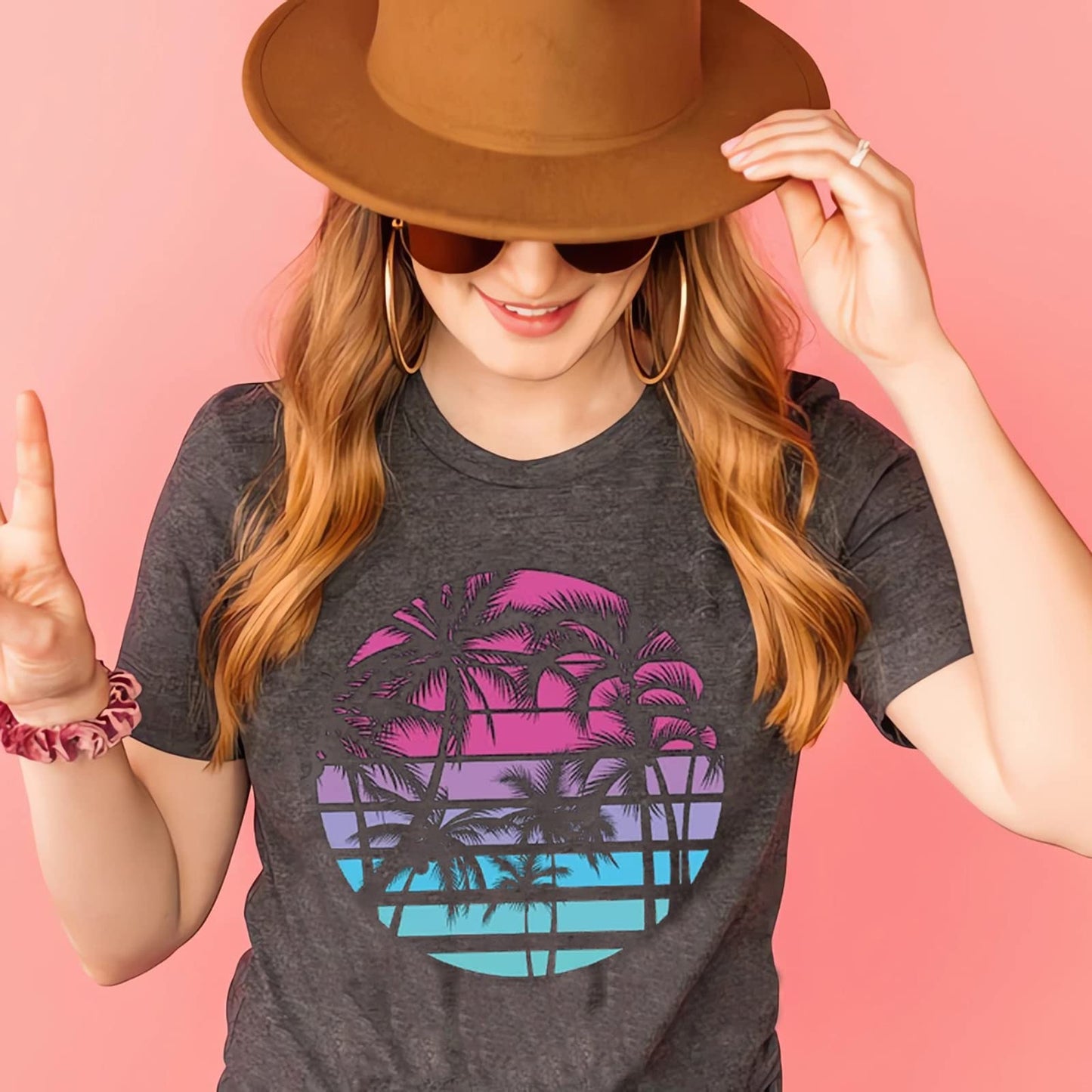 Hawaiian Shirts for Women Palm Trees Beach Graphic Tee Tops Summer Vacation Short Sleeve Tshirt Tops Dark Grey S