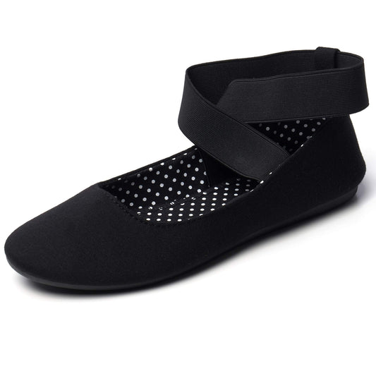 Alpine Swiss Peony Ballet Flats Shoes for Women | Elastic Ankle Strap Flats | Round Closed-Toe Shoes | Slip On Loafers | Padded for Comfort BLK 11