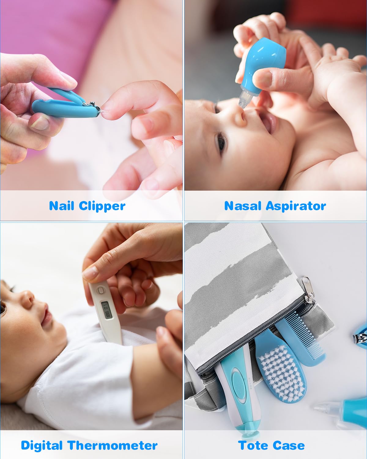 OTTOLIVES Baby Healthcare and Grooming Kit, 24 in 1 Baby Electric Nail Trimmer Set Newborn Nursery Health Care Set for Newborn Infant Toddlers Baby Boys Girls Kids Haircut Tools (0-3 Years+) (Blue)
