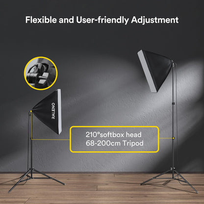 RALENO Softbox Lighting Kit, 20X28-Inch Softbox Photography Lighting with LED Bulbs(50W | 5500K | TLCI≥97), Streaming Lighting for Video Rcording Photoes Portraits YouTube | Model: PS40