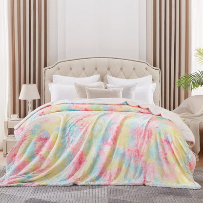 KAWAHOME Sherpa Fleece King Size Blanket for Bed - Extra Warm and Heavy Thick Blankets for Winter, Super Soft 500GSM Plush Blanket, 108" X 90" Rainbow