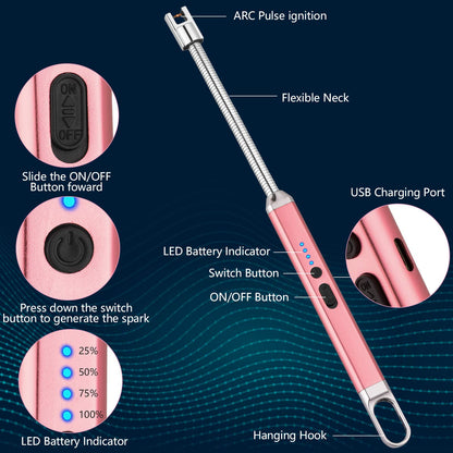 MEIRUBY Electric Candle Lighter Birthday Father‘s Day Gifts for Mom from Daughter Son, USB Arc Rechargeable Windproof Long Lighter for Candle, Gift for Mom Women Men Wife Sister