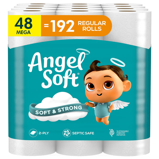 Angel Soft Toilet Paper, 48 Mega Rolls = 192 Regular Rolls, Soft and Strong Toilet Tissue