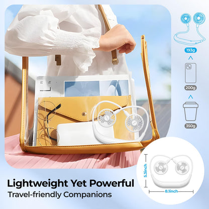 AMACOOL Neck Fan Battery Operated Neckband Fan Hand-Free Wearable Personal Fan for Hot Flashes Home Office Travel Outdoor Sports (White)