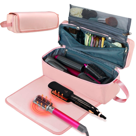 FAMOPLAY Hair Tools Travel Bag with Heat Resistant Pad, Double-Layer Travel Carrying Case for Straightener, Curling Iron, Hair Dryer, Portable Organizer