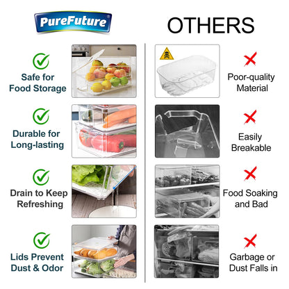 Pure Future 10-Pack Fridge Organizer – Stackable Refrigerator Storage Bins with Lids – BPA-Free Clear Fruit Storage Containers for Vegetables, Food & Drinks