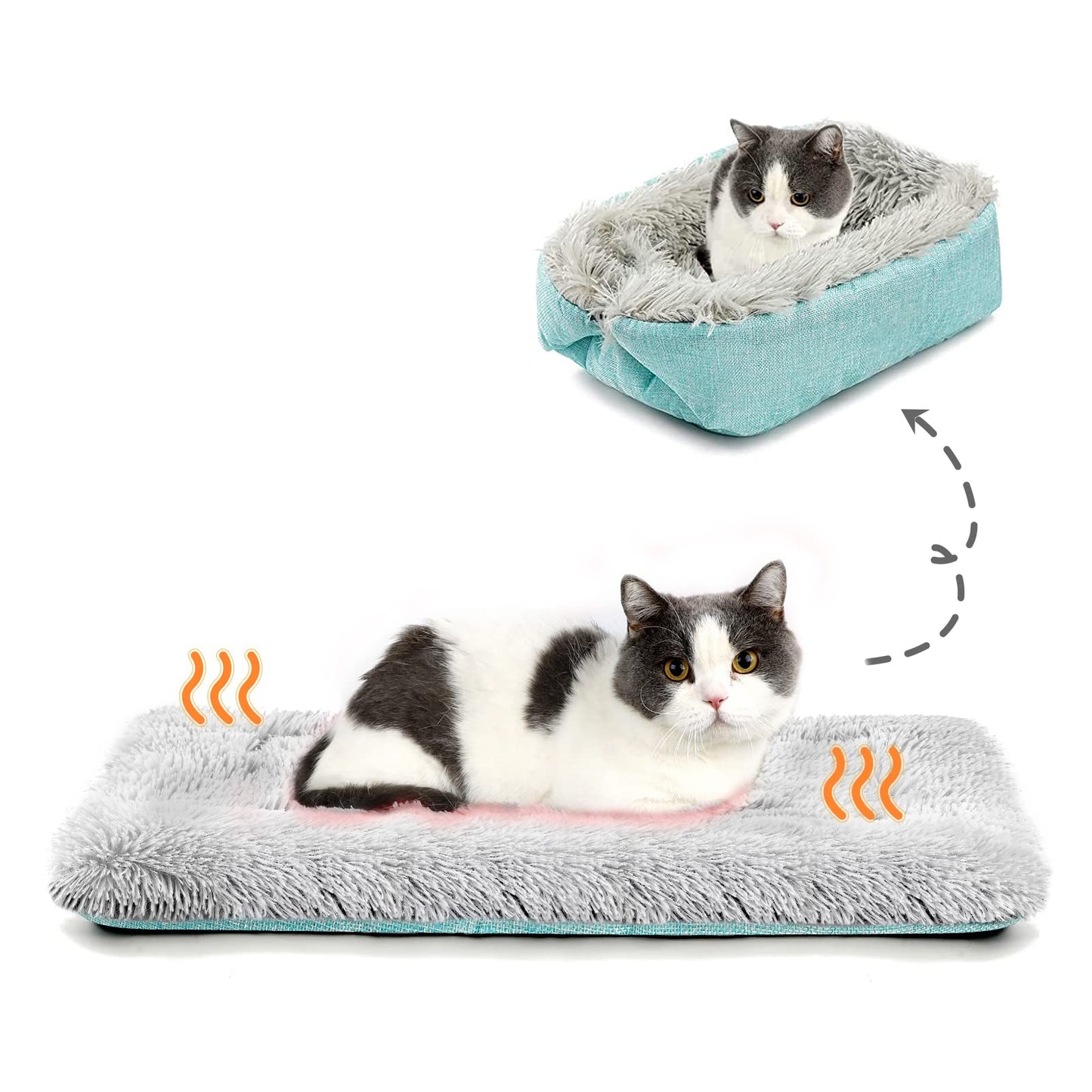 HDLKRR Cat Bed Self Warming, Foldable Self Heated Cat Mat with Removable Cover Heating Pad 24 x 20 inch Extra Warm Thermal Pet Pad for Indoor Outdoor Cats, Non-Slip Bottom Washable Non Electric